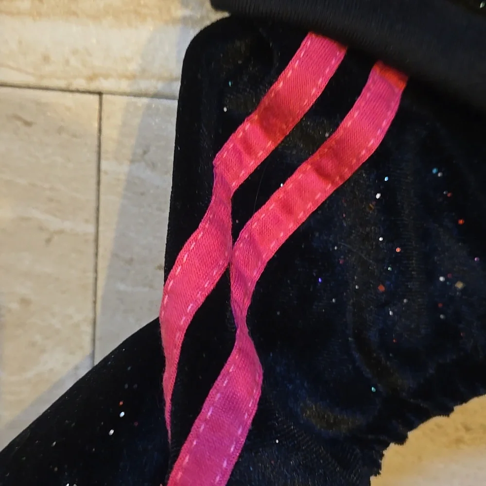 New Fabdog Diva Black and Pink Sparkly Velour Pet Jogging Suit/Costume